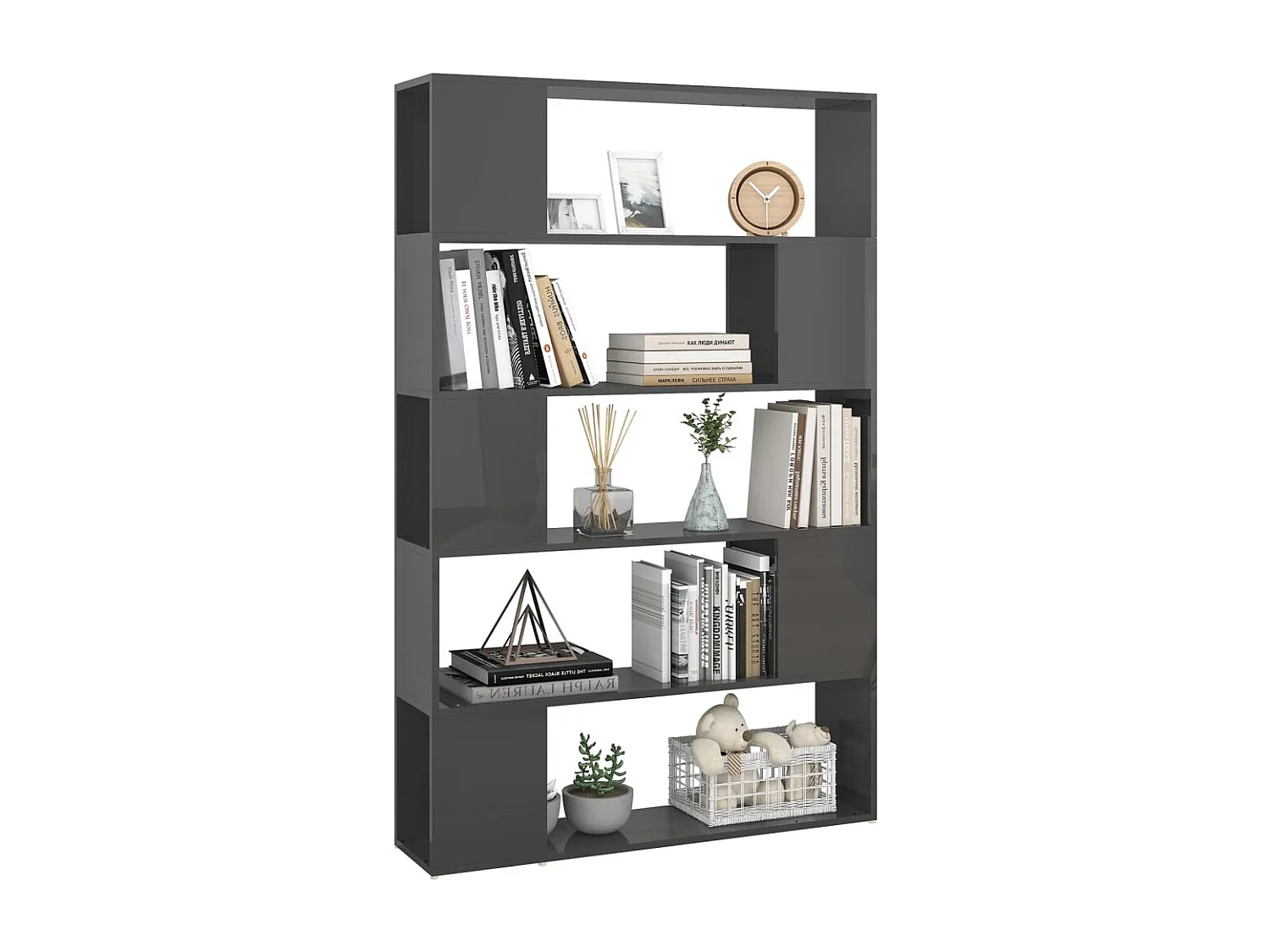 Norman  Boekenkast/kamerscherm bewerkt hout hoogglans grijs