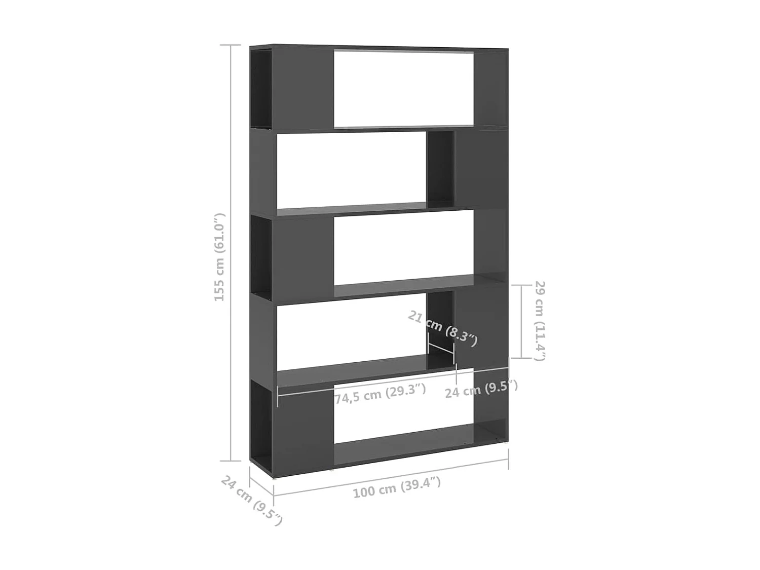 Norman  Boekenkast/kamerscherm bewerkt hout hoogglans grijs
