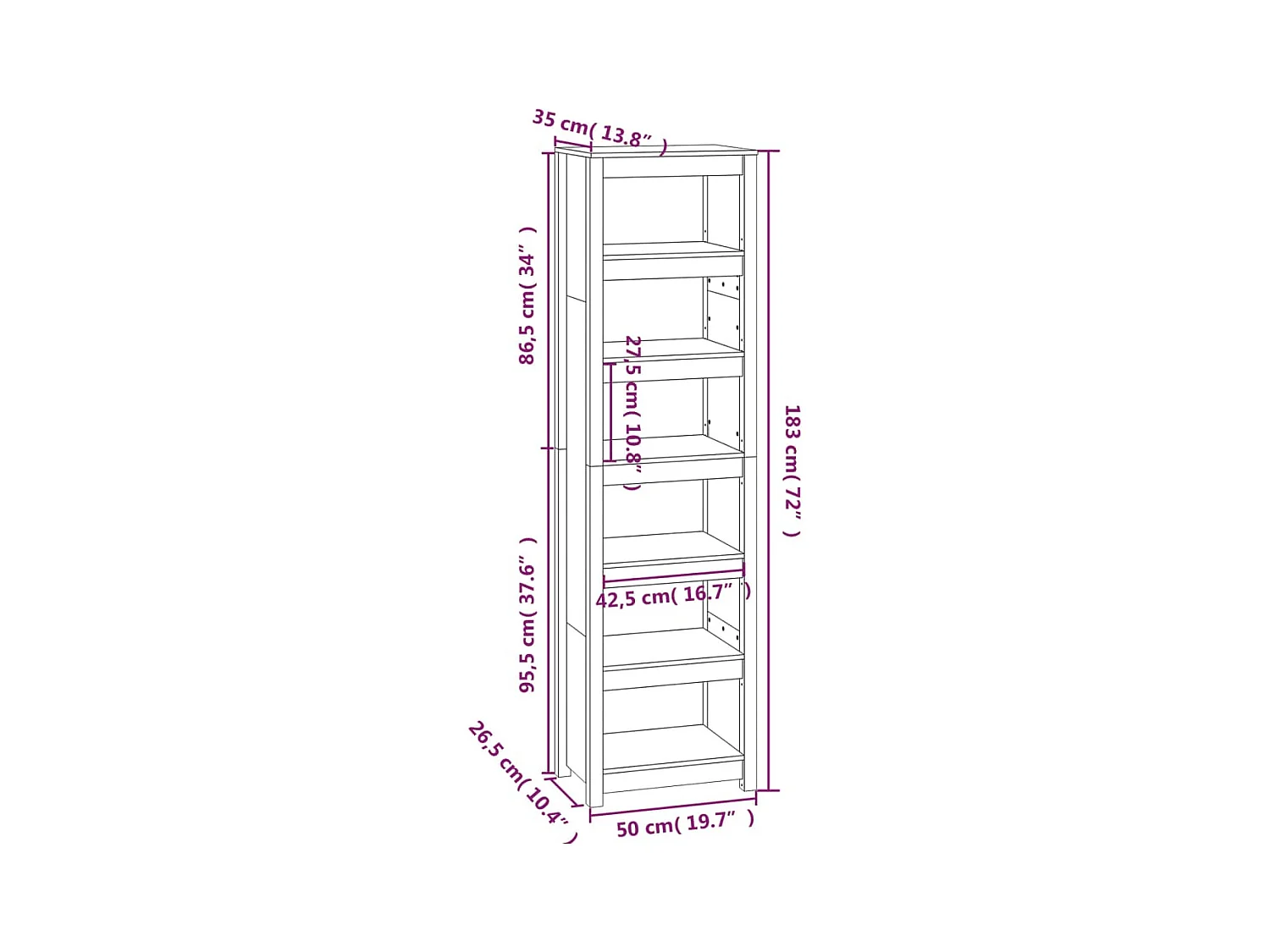 Laurens  Bibliothèque 50x35x183 cm Bois de pin massif