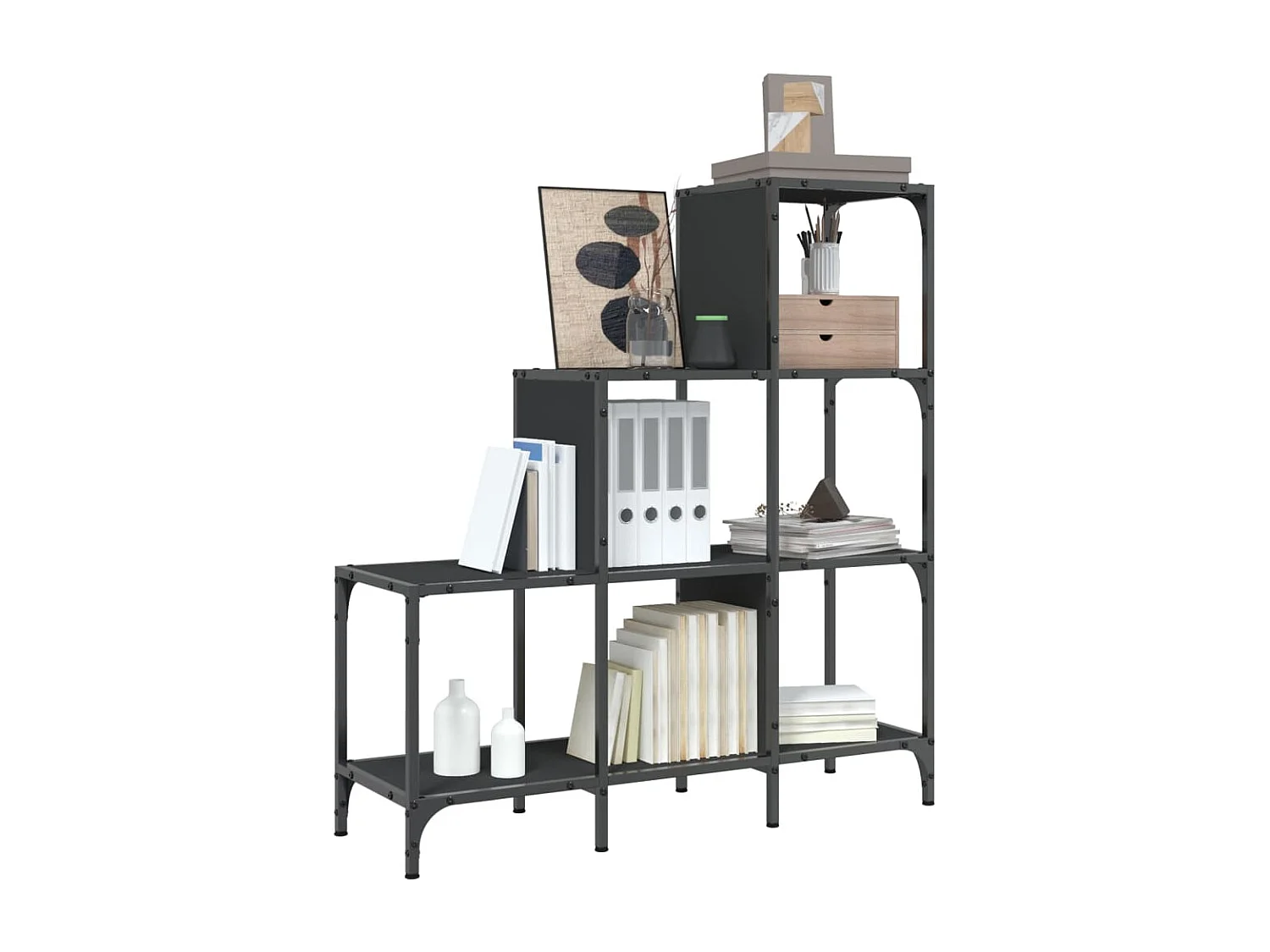 Rylanor  Bibliothèque noir 92x30x102 cm bois d'ingénierie et métal