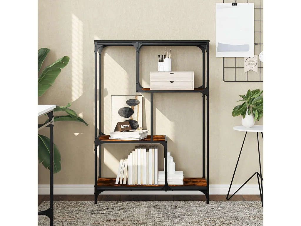 Cameron  Boekenrek 81x36x115 cm bewerkt hout en staal gerookt eikenkleur
