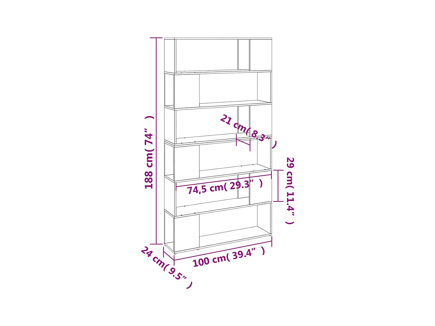 Branchville  Bibliothèque/Séparateur de pièce sonoma gris 100x24x188 cm