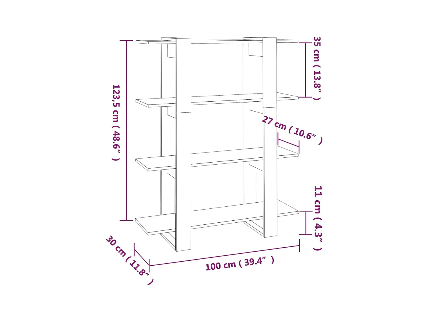 Celin  Bibliothèque/Séparateur de pièce Sonoma gris 100x30x123,5 cm