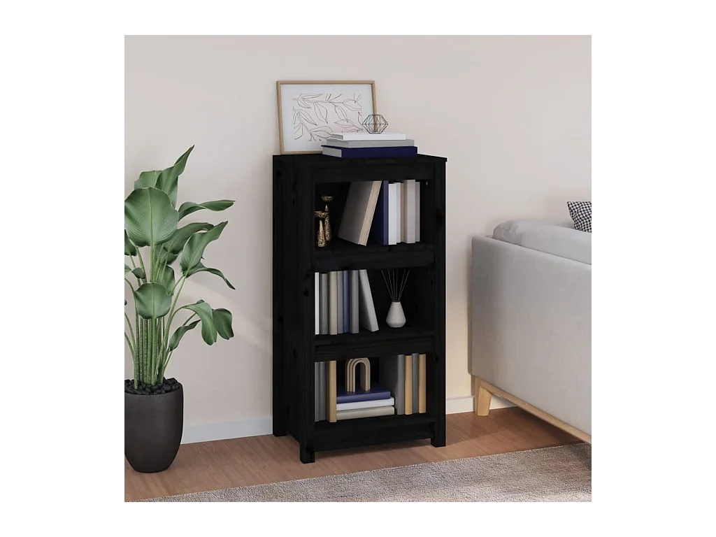 Laurens  Bibliothèque Noir 50x35x97 cm Bois de pin massif