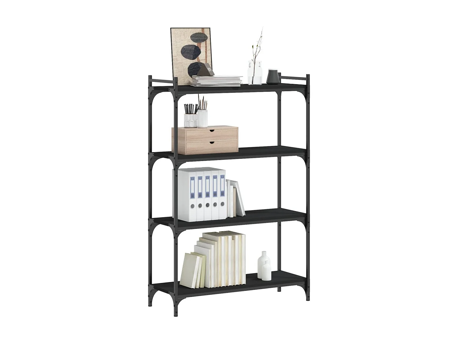 Lars  Bibliothèque à 4 niveaux noir 80x30x120 cm bois d'ingénierie