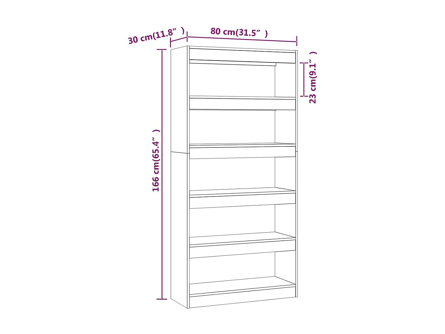 Jasper  Boekenkast/kamerscherm 80x30x166 cm bewerkt hout hoogglans wit