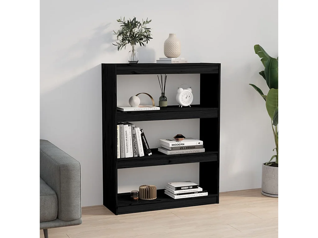 Aruna  Bibliothèque/Séparateur de pièce Noir 80x30x103,5 cm Pin massif