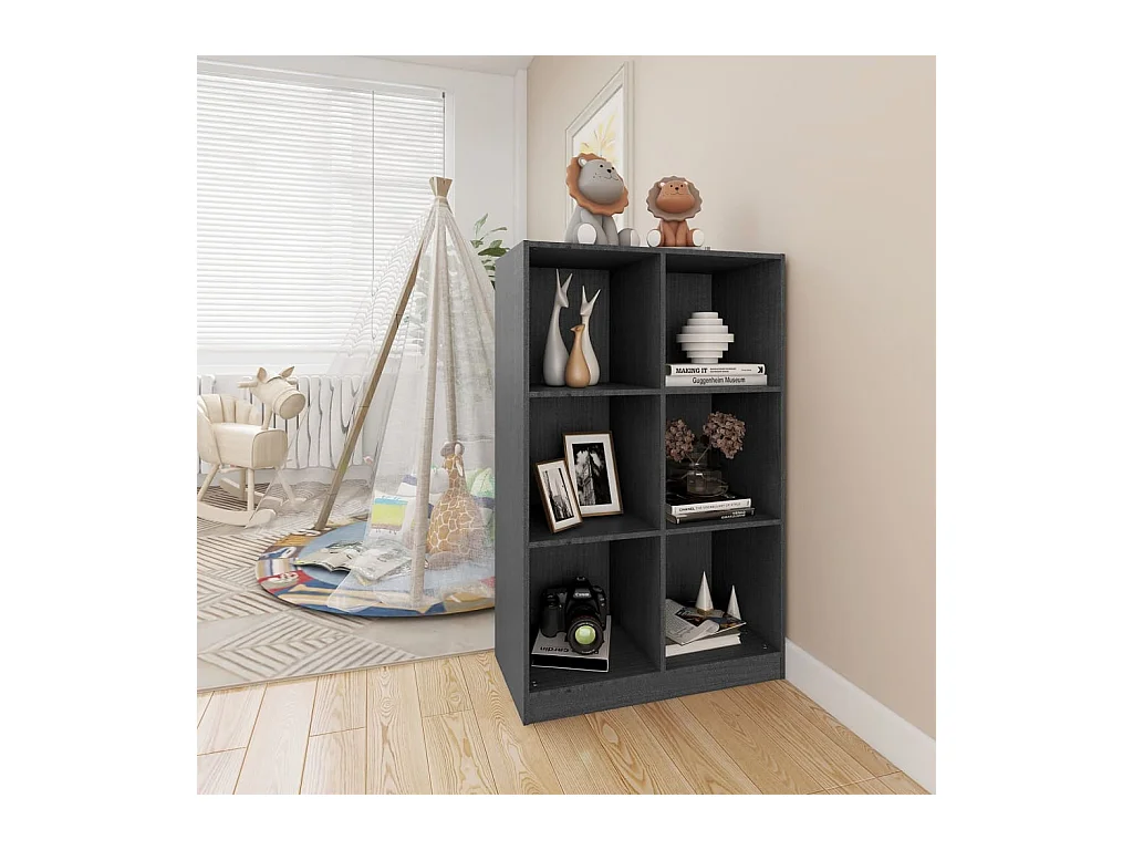 Frédéric-Paul  Bibliothèque Gris 70x33x110 cm Bois de pin massif