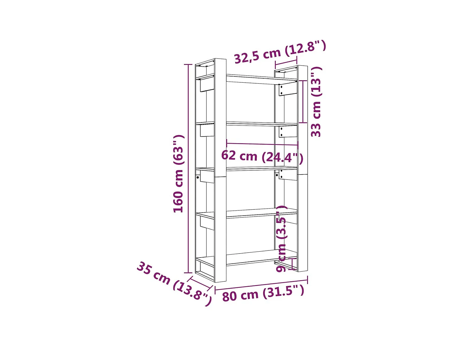Marie-Pauline  Bibliothèque/Séparateur de pièce Gris 80x35x160 cm Bois massif