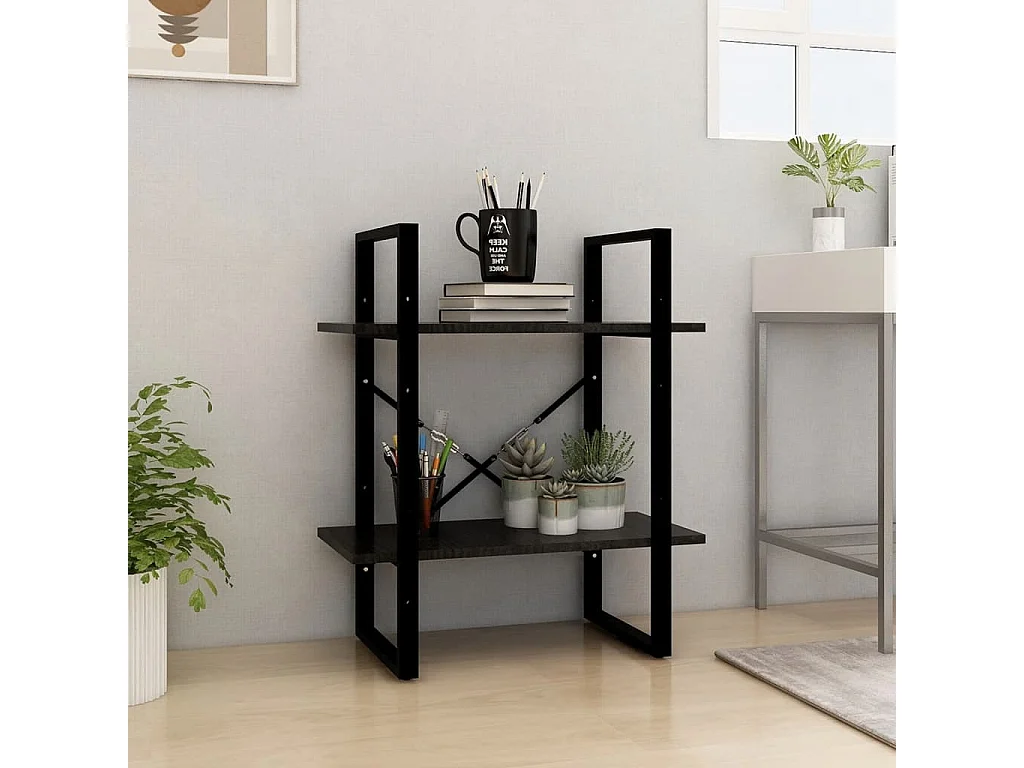 Roermond  Bibliothèque à 2 niveaux noir 60x30x70 cm Bois de pin massif