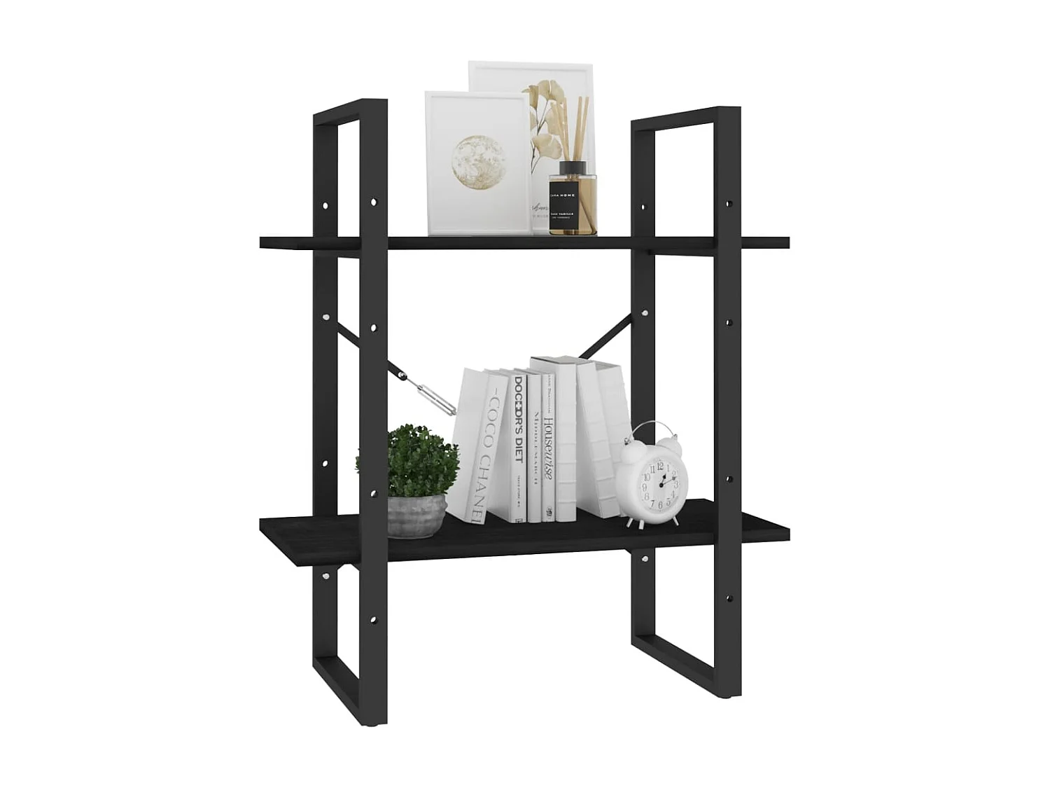 Roermond  Bibliothèque à 2 niveaux noir 60x30x70 cm Bois de pin massif