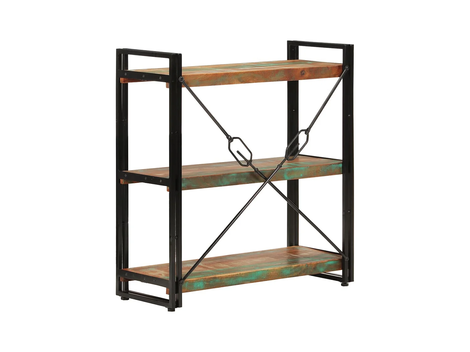 Yoan  Bibliothèque 3 niveaux 77x30x80 cm bois récupération massif/fer