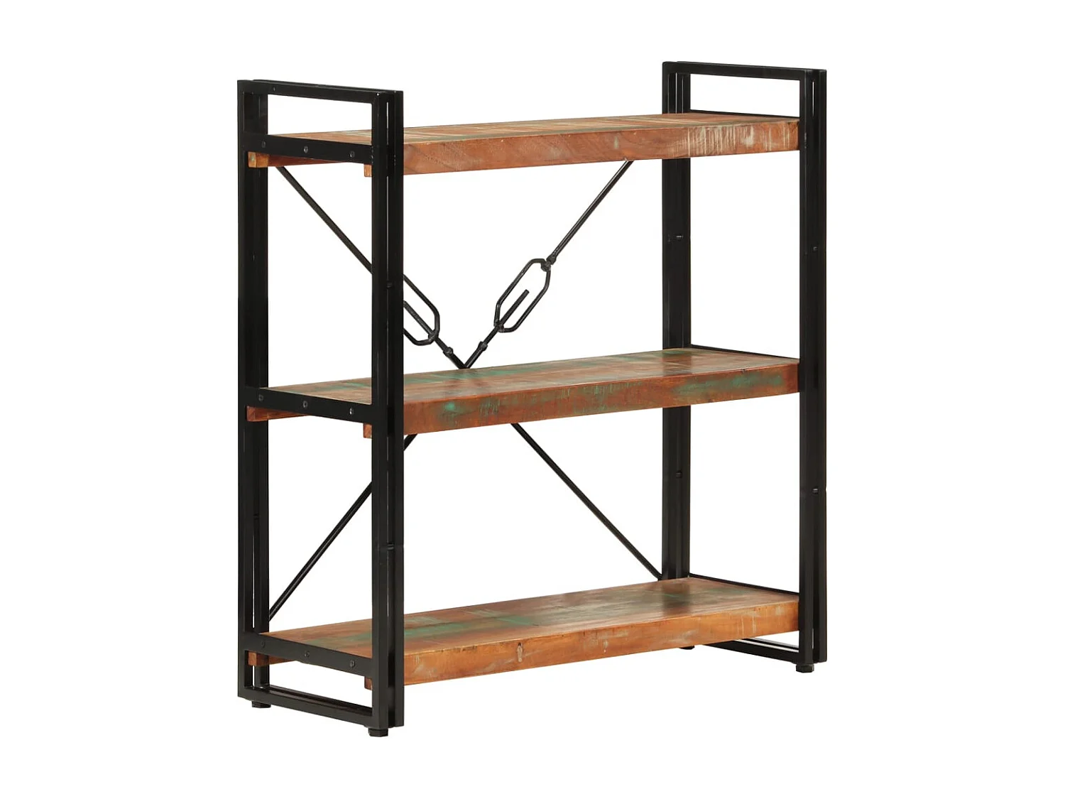 Yoan  Bibliothèque 3 niveaux 77x30x80 cm bois récupération massif/fer