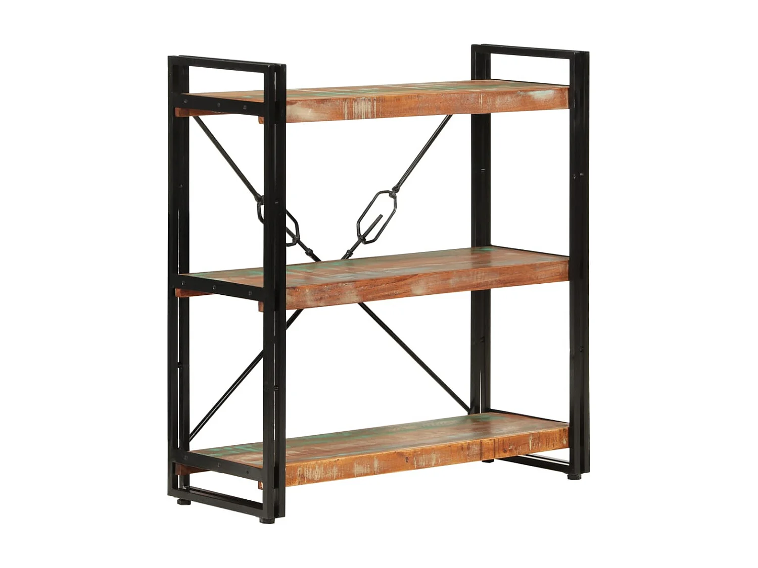 Yoan  Bibliothèque 3 niveaux 77x30x80 cm bois récupération massif/fer