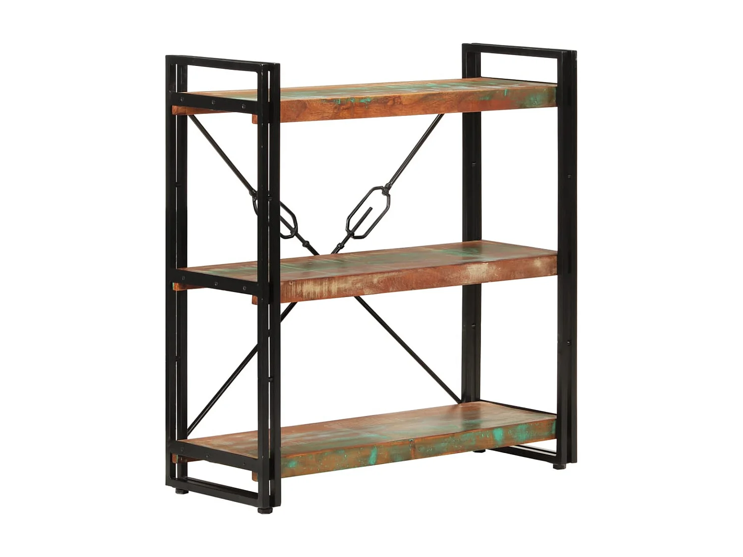 Yoan  Bibliothèque 3 niveaux 77x30x80 cm bois récupération massif/fer