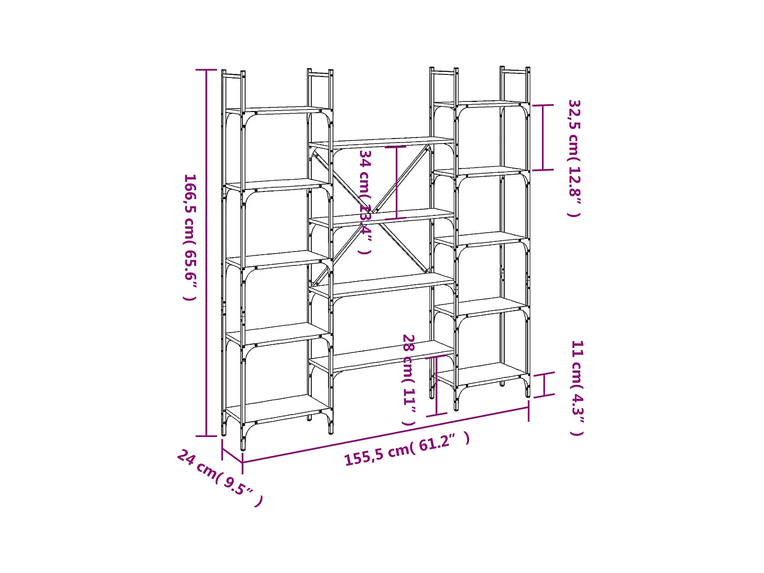 Kiki  Bibliothèque chêne marron 155,5x24x166,5 cm bois d'ingénierie