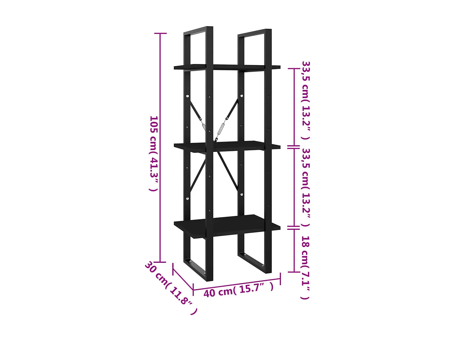 Drachten  Bibliothèque à 3 niveaux noir 40x30x105 cm bois d'ingénierie