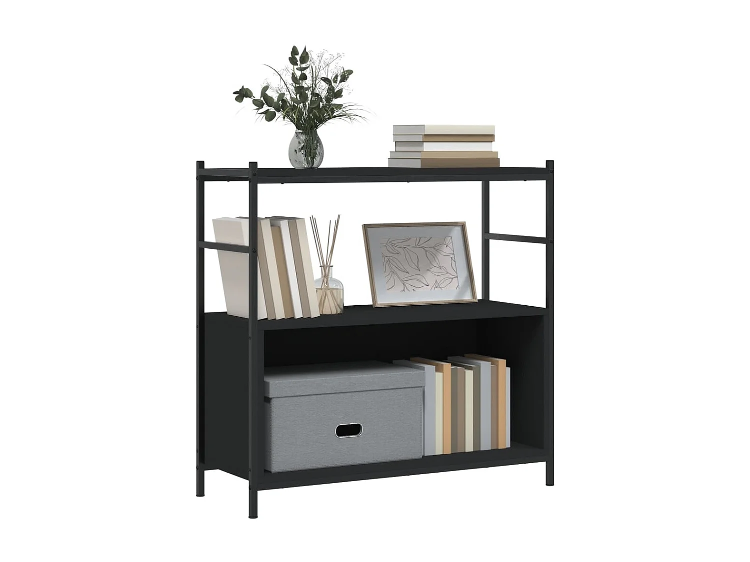 Yasmin  Bibliothèque noir 80x30x78,5 cm bois d'ingénierie et fer