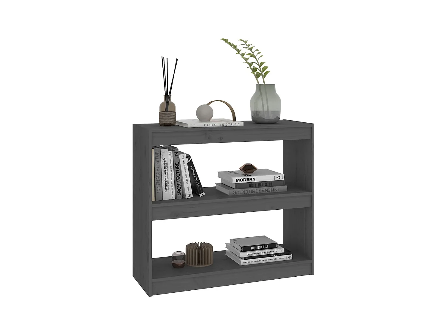 Aruna  Bibliothèque/Séparateur de pièce Gris 80x30x71,5 cm Pin massif