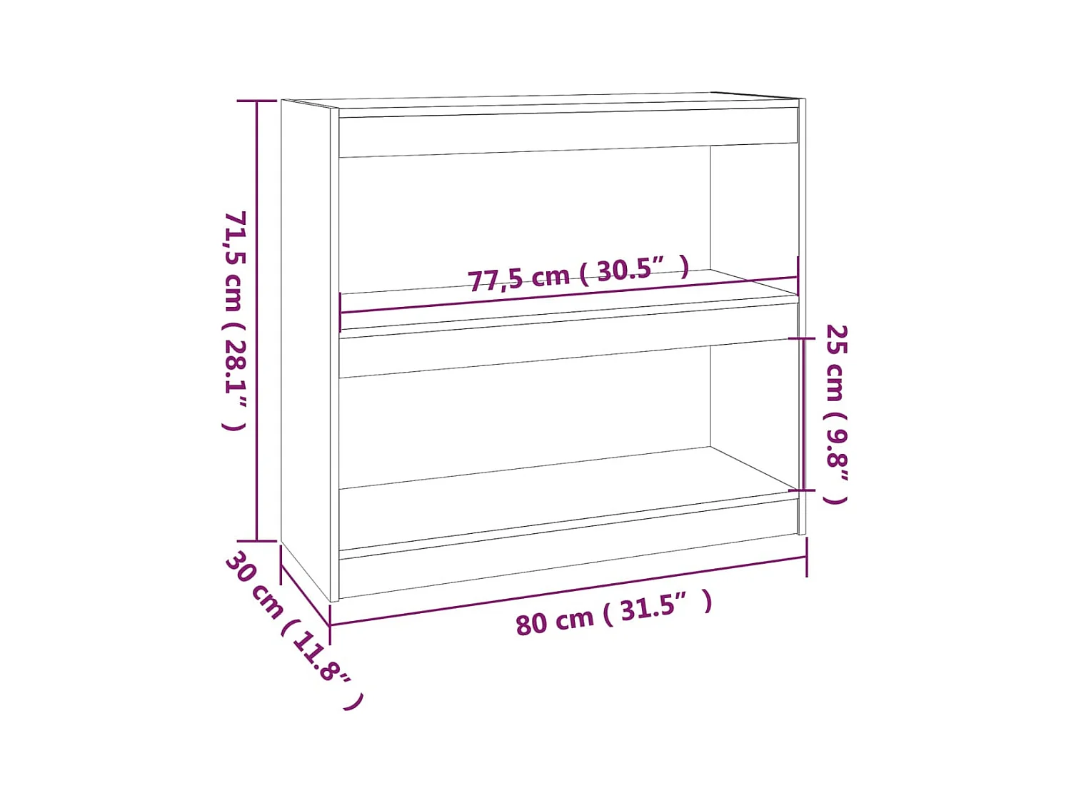 Aruna  Bibliothèque/Séparateur de pièce Gris 80x30x71,5 cm Pin massif