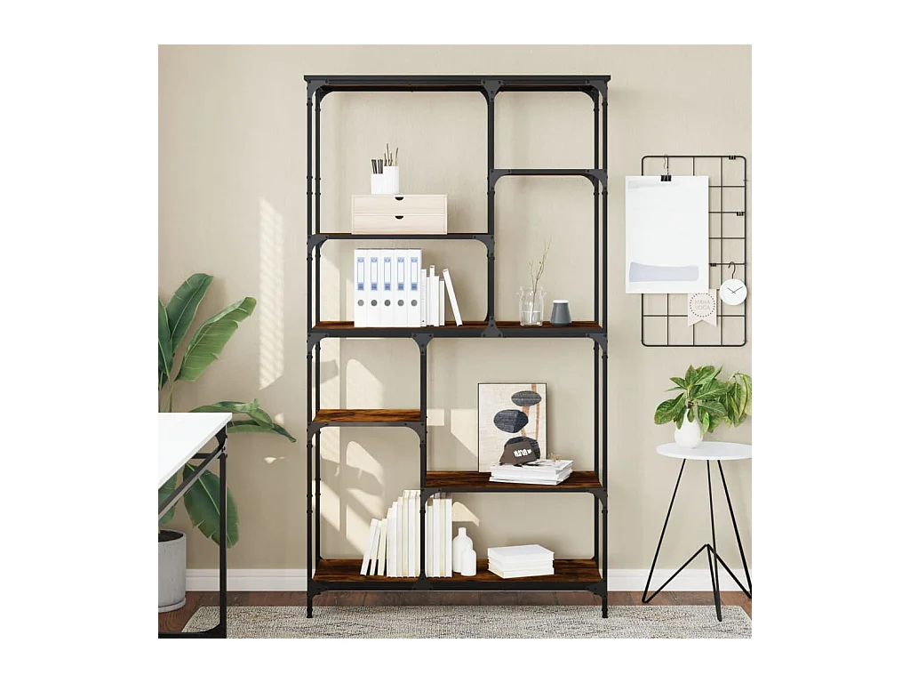 Cameron  Boekenrek 99x35,5x176 cm bewerkt hout en staal gerookt eiken