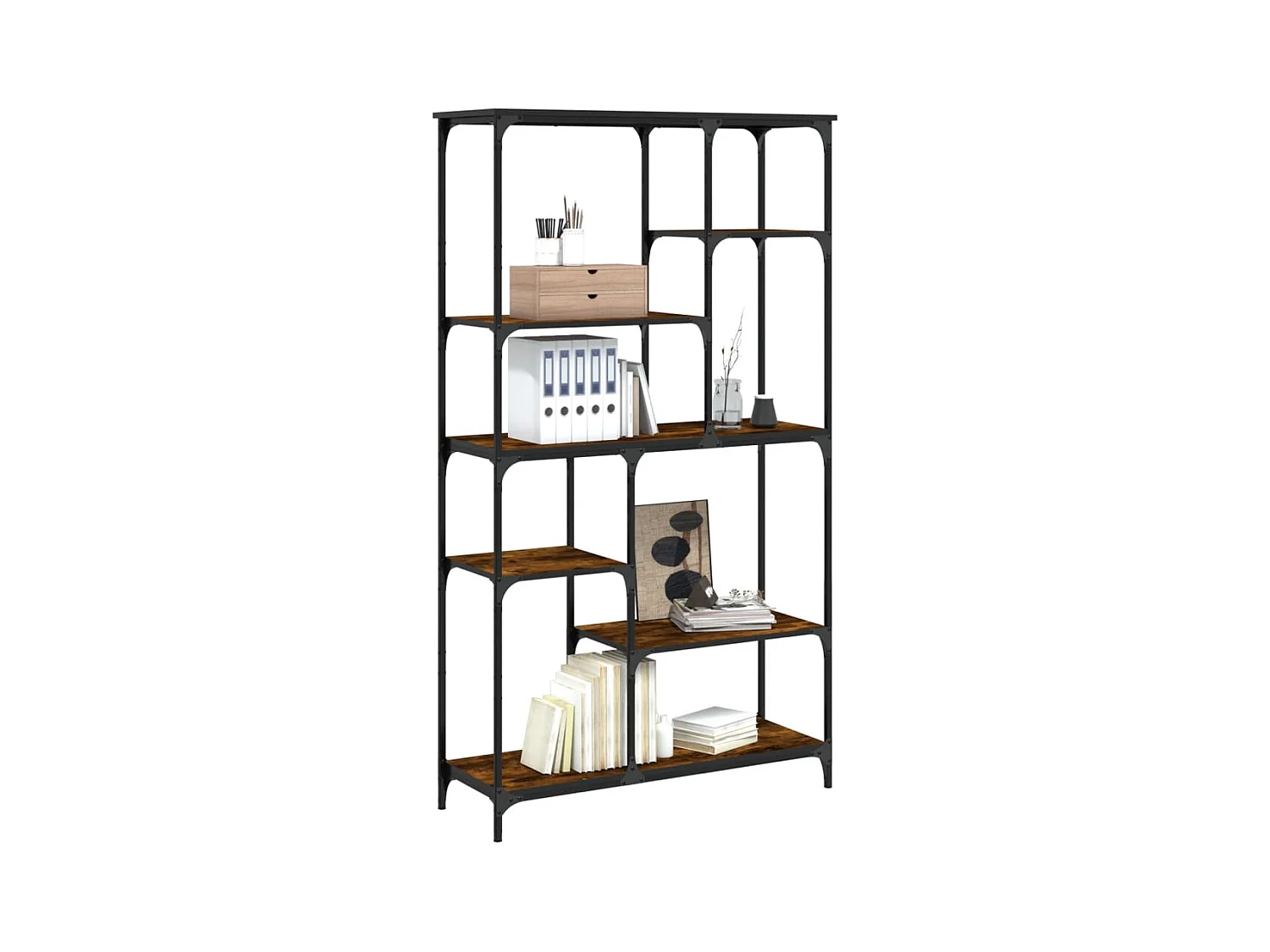 Cameron  Boekenrek 99x35,5x176 cm bewerkt hout en staal gerookt eiken