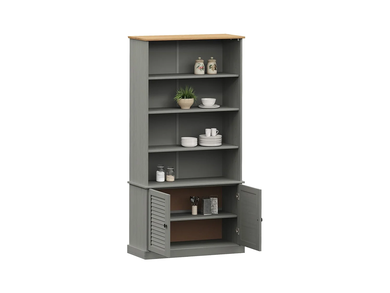 Larindor  Bibliothèque VIGO gris 85x35x170 cm bois massif de pin