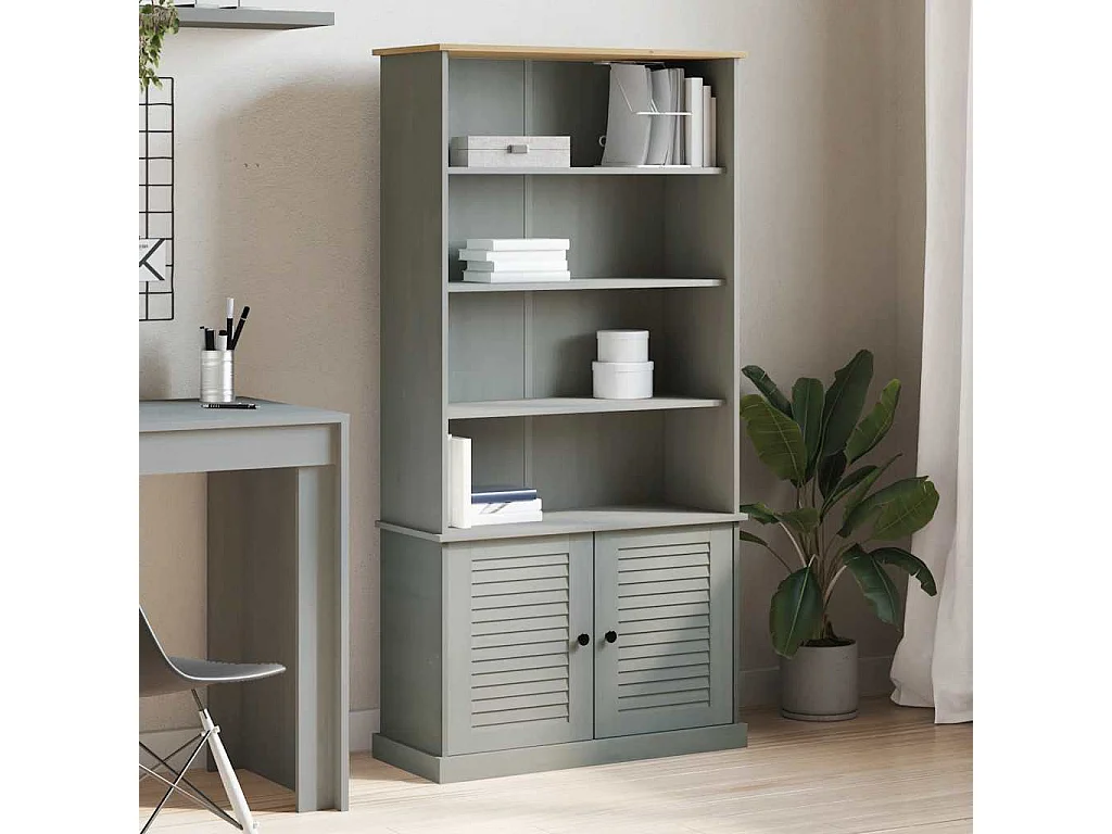 Larindor  Bibliothèque VIGO gris 85x35x170 cm bois massif de pin
