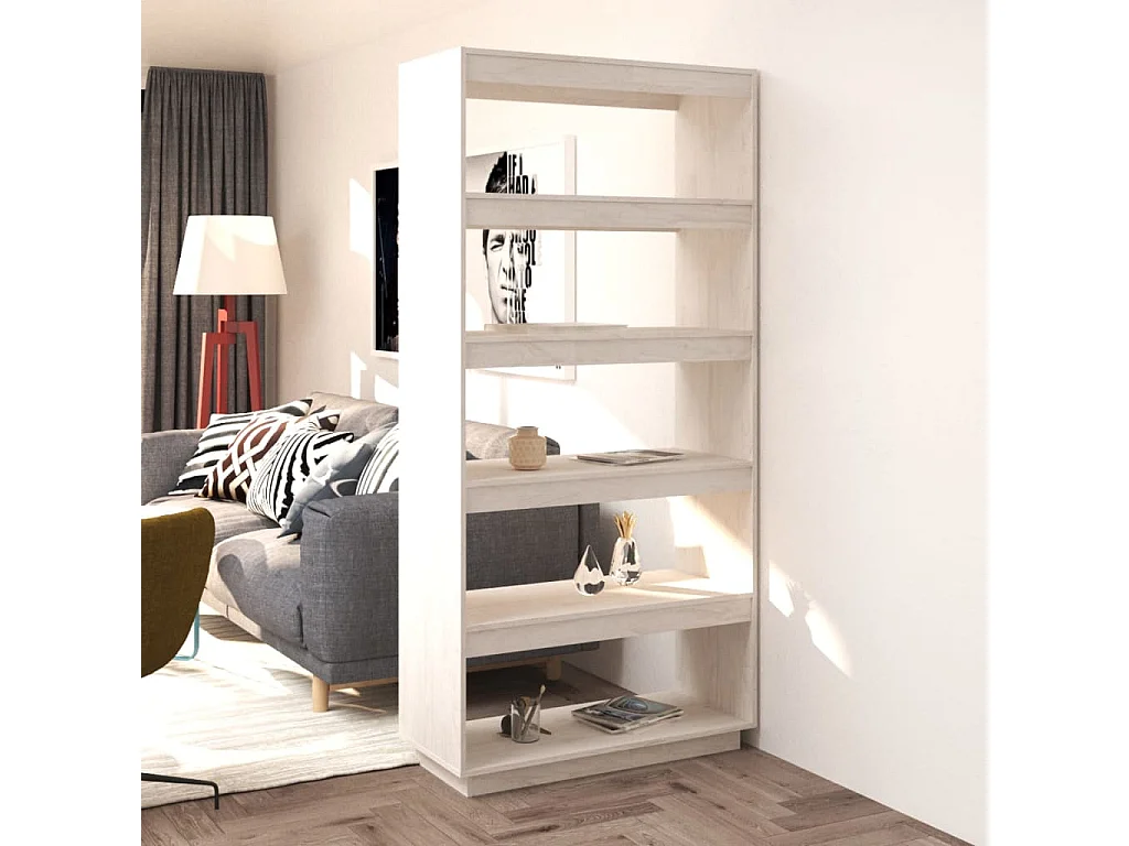 Alisha  Bibliothèque/Séparateur de pièce Blanc 80x35x167 cm Pin massif