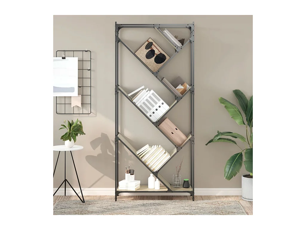 Øystine  Bibliothèque chêne sonoma 79x30x180 cm bois ingénierie et métal