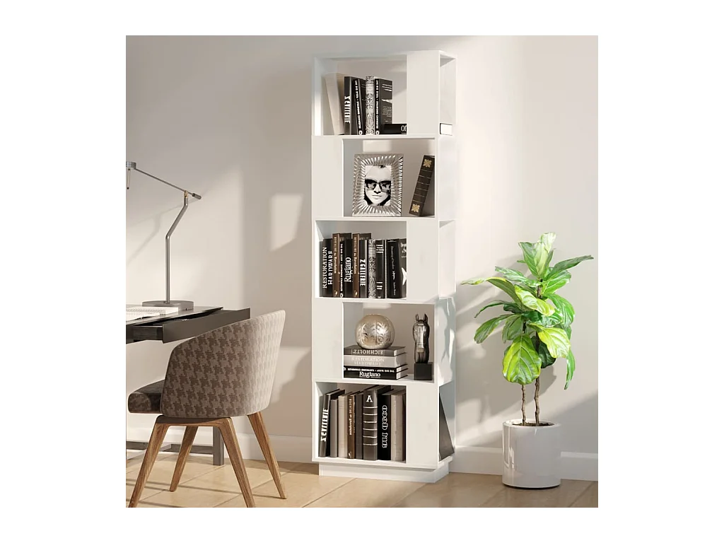 Caledonia  Bibliothèque/Séparateur de pièce Blanc 51x25x163,5cm Pin solide