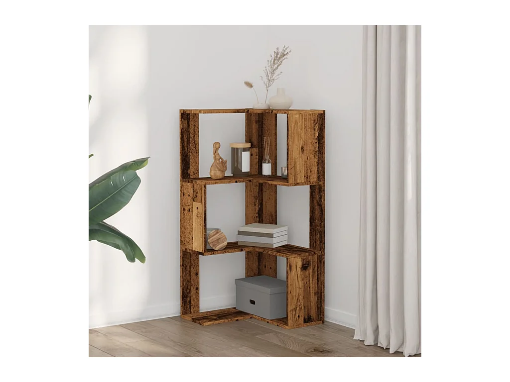 Cavit  Bibliothèque d'angle à 3 niveaux vieux bois bois d'ingénierie