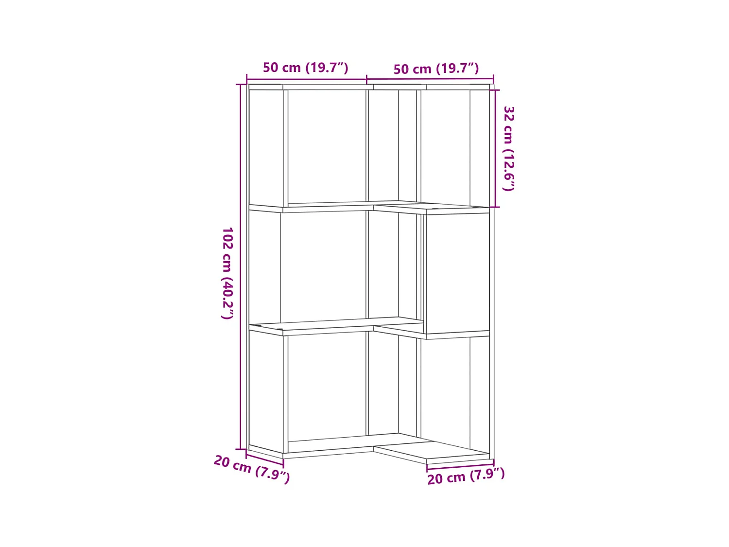 Cavit  Bibliothèque d'angle à 3 niveaux vieux bois bois d'ingénierie