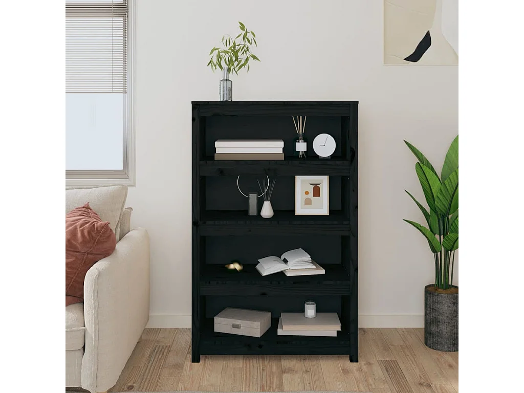 Laurens  Bibliothèque Noir 80x35x126 cm Bois de pin massif