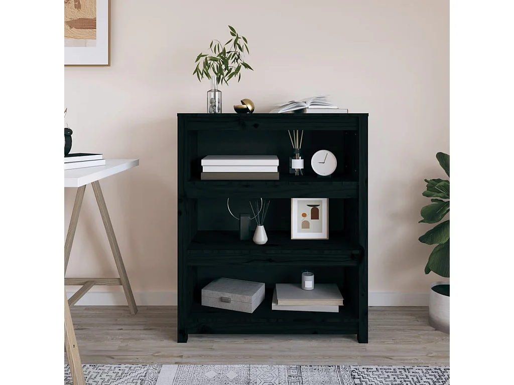 Laurens  Bibliothèque Noir 80x35x97 cm Bois de pin massif