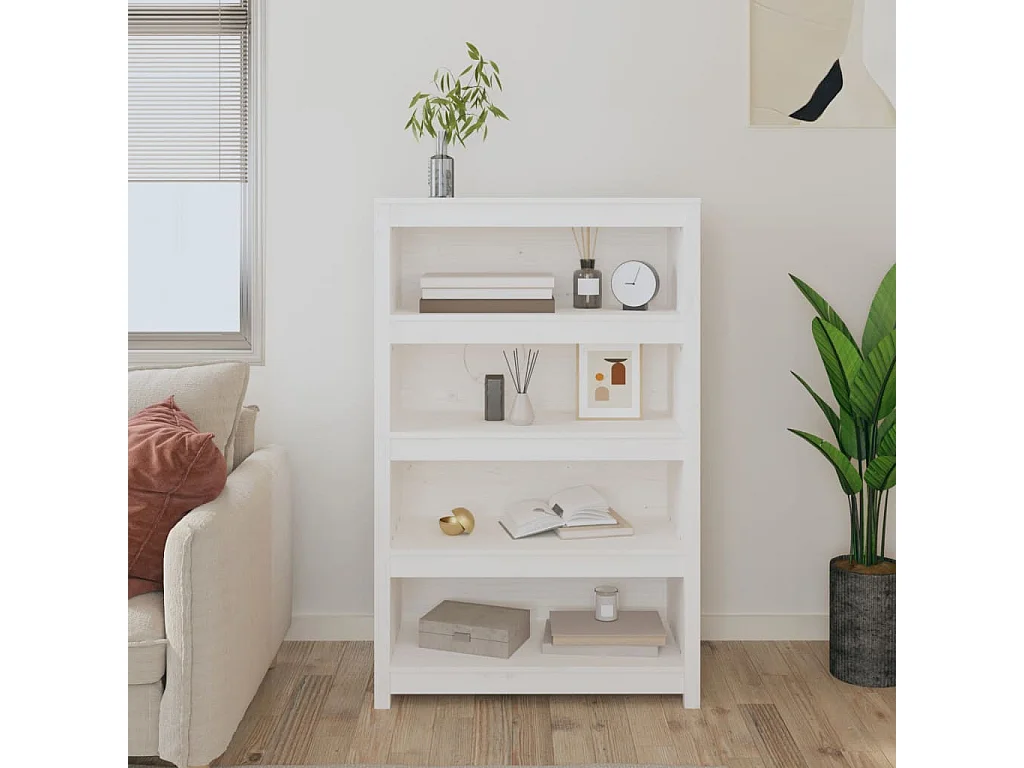 Laurens  Bibliothèque Blanc 80x35x126 cm Bois de pin massif