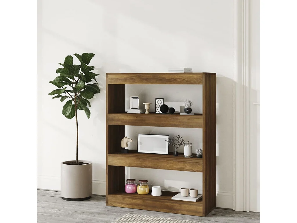 Qerlin  Bibliothèque/Séparateur de pièce chêne marron bois d'ingénierie