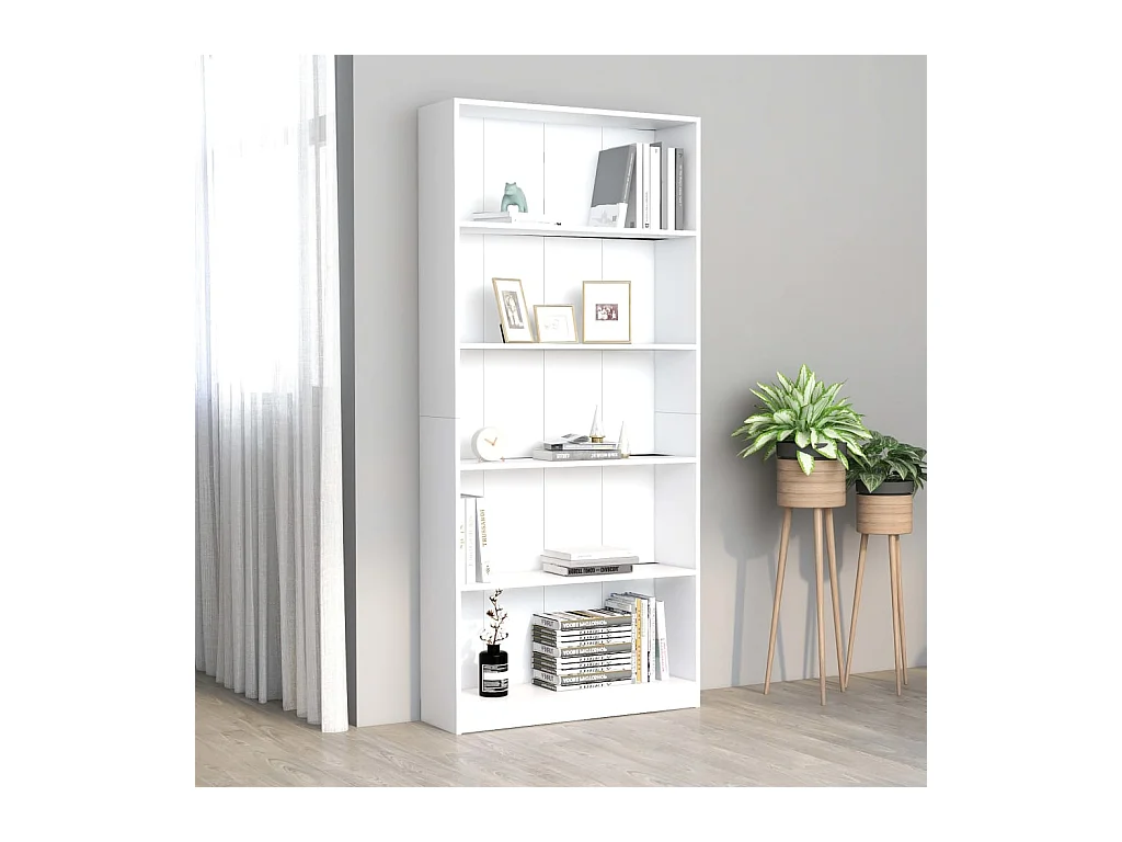 Jairo  Bibliothèque à 5 niveaux Blanc 80x24x175 cm Bois d’ingénierie