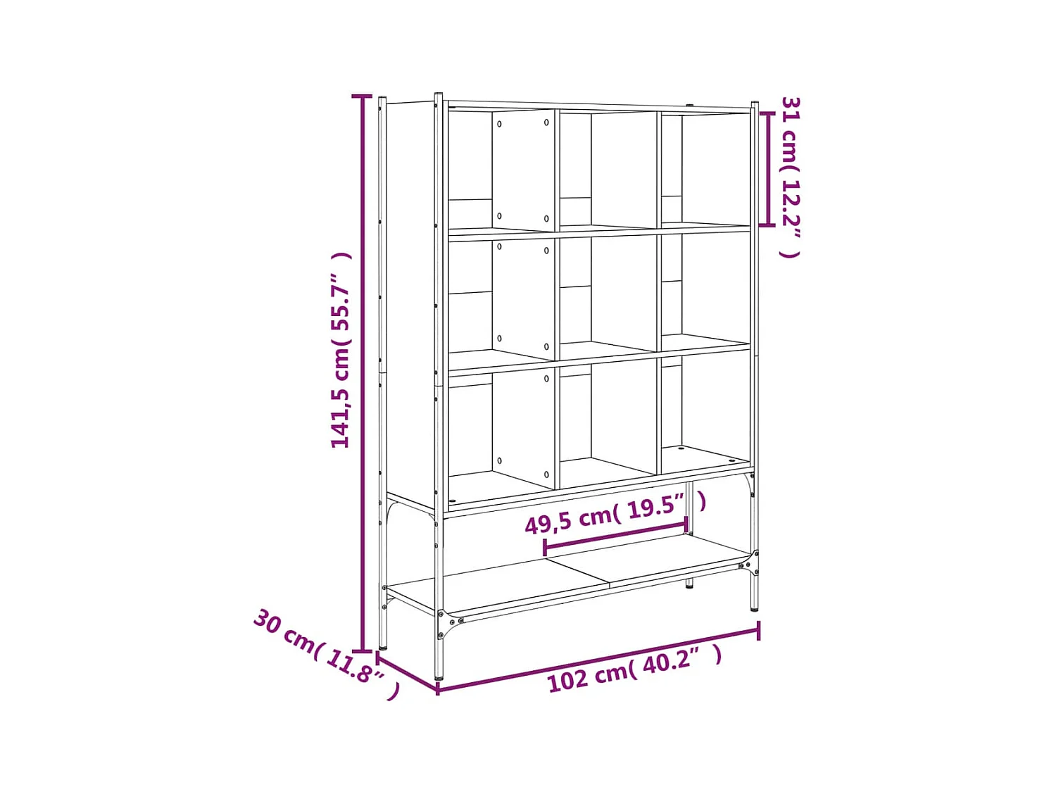 Assen  Bibliothèque sonoma gris 102x30x141,5 cm bois d'ingénierie