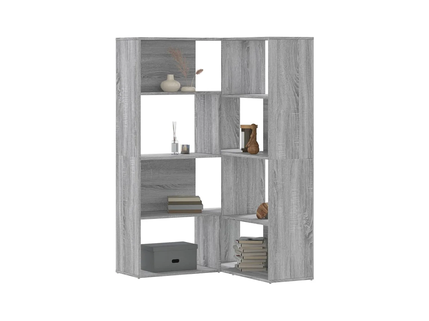 Damir  Bibliothèque d'angle à 4 niveaux sonoma gris bois d'ingénierie