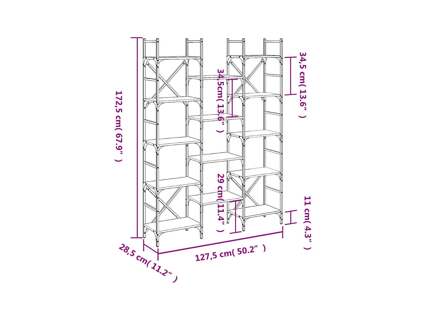 Clashmore  Bibliothèque noir 127,5x28,5x172,5 cm bois d'ingénierie