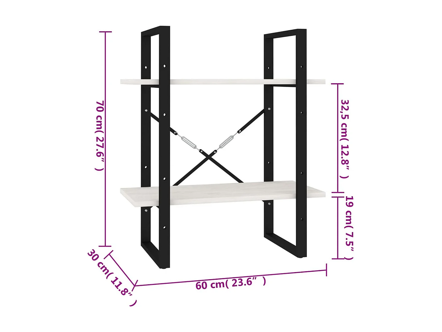 Roermond  Bibliothèque à 2 niveaux Blanc 60x30x70 cm Bois de pin massif