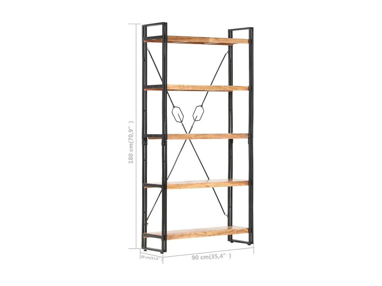 Yoan  Bibliothèque 5 niveaux 90x30x180 cm Bois solide de d'acacia