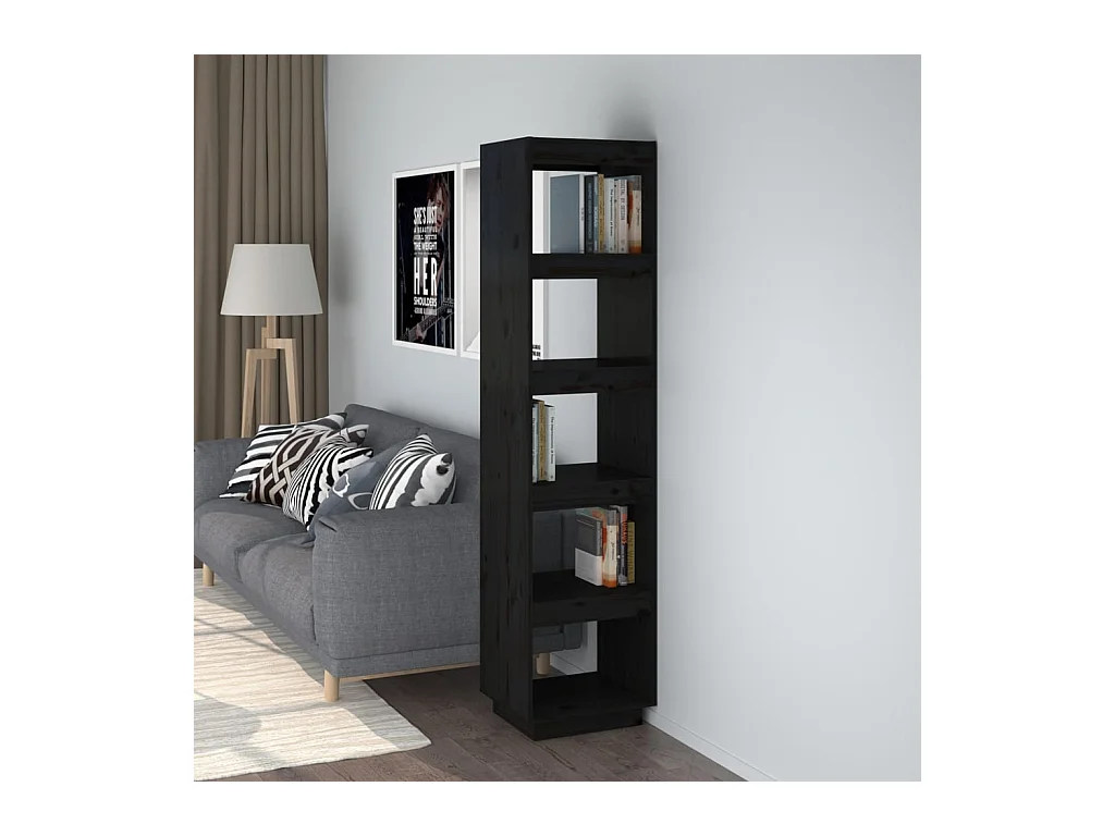 Alisha  Bibliothèque/Séparateur de pièce Noir 40x35x167 cm Pin solide