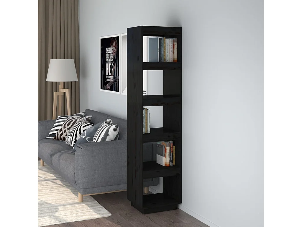 Alisha  Bibliothèque/Séparateur de pièce Noir 40x35x167 cm Pin solide