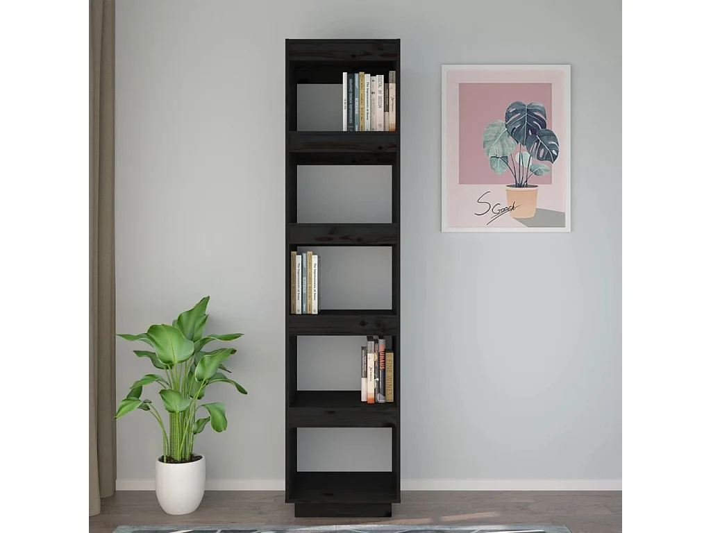 Alisha  Bibliothèque/Séparateur de pièce Noir 40x35x167 cm Pin solide