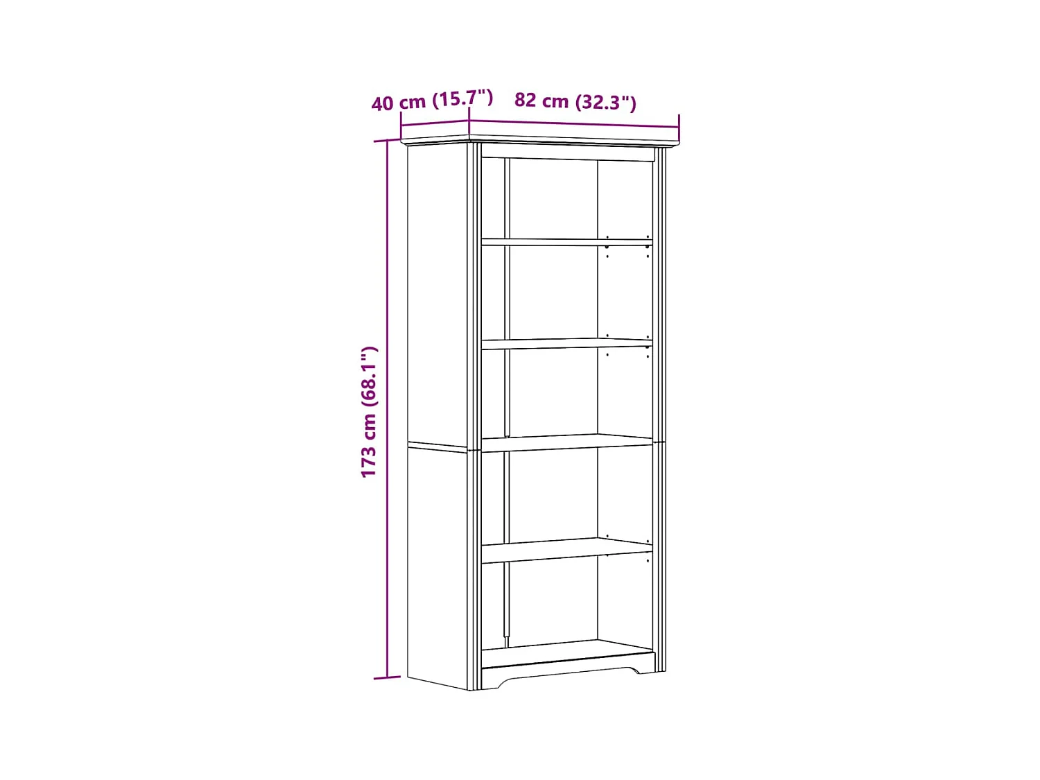 Hydesville  Bibliothèque BODO marron 82x40x173 cm bois pin massif 5 niveaux