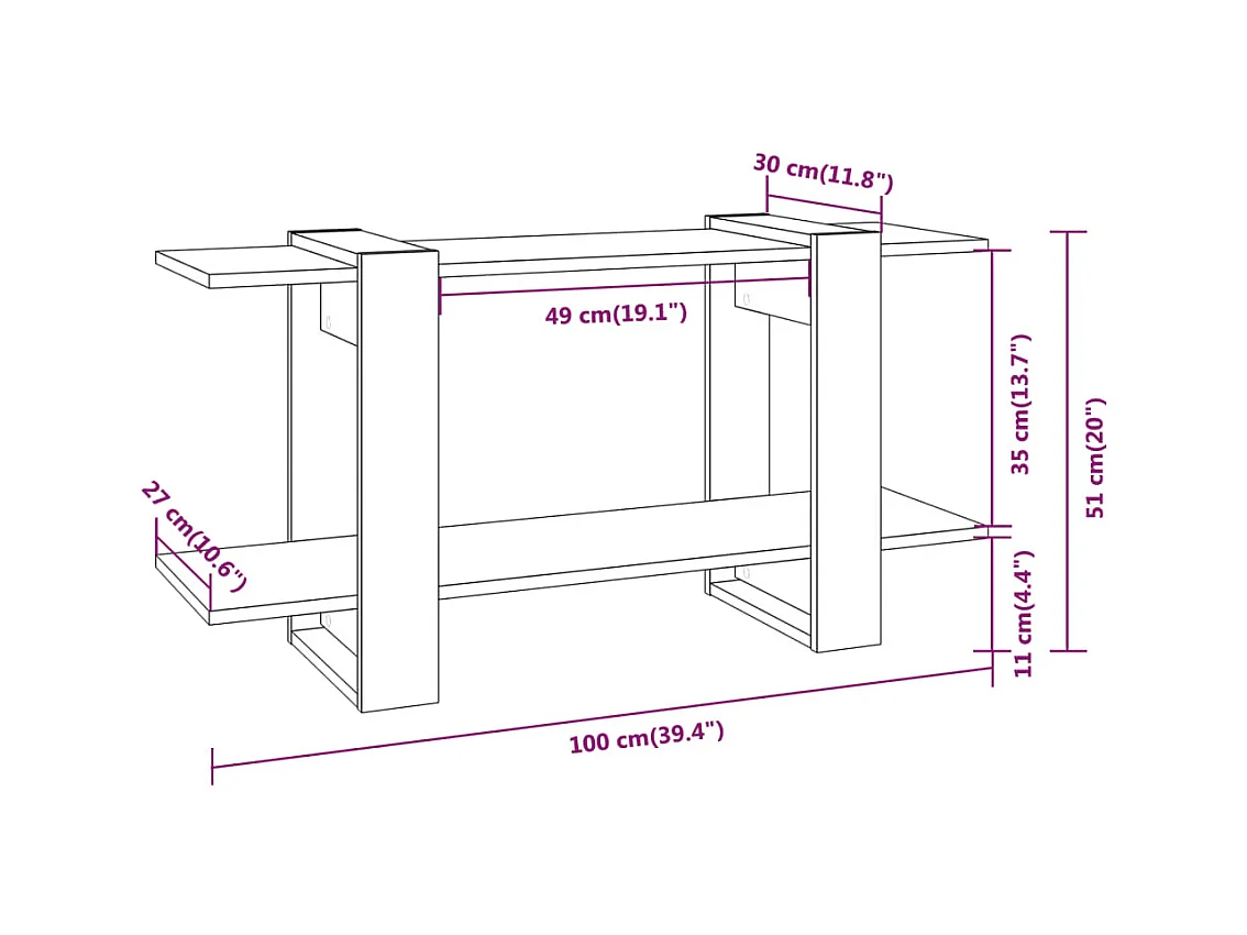 Cesena  Bibliothèque Gris béton 100x30x51 cm bois d'ingénierie