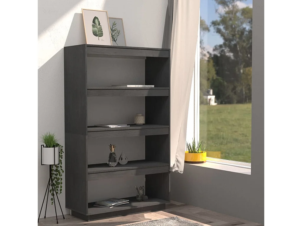 Alisha  Bibliothèque/Séparateur de pièce Gris 80x35x135 cm Pin massif