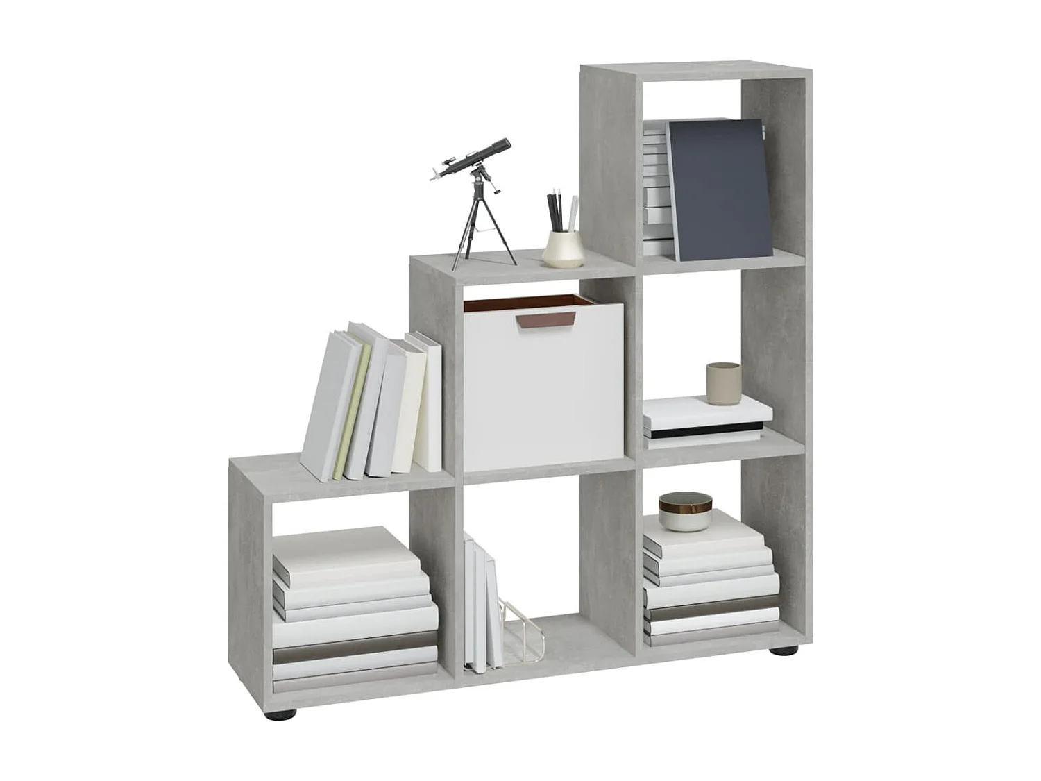 Hilde  Bibliothèque escalier Gris béton 107 cm Bois d'ingénierie